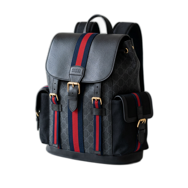 Mochila Gucci GG Supreme Web Azul Vermelho Preta